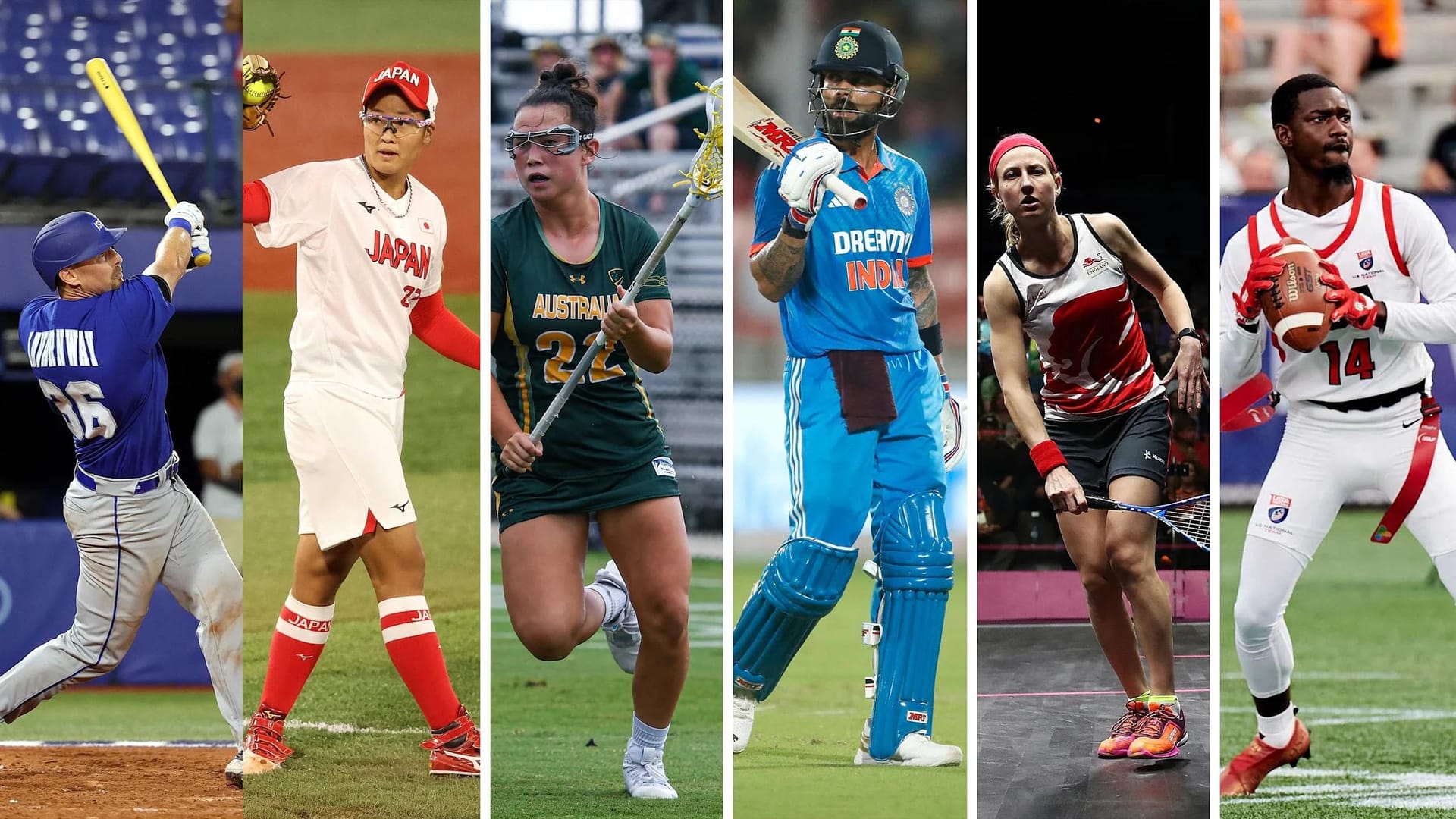 row of 6 cropped images of professional athletes