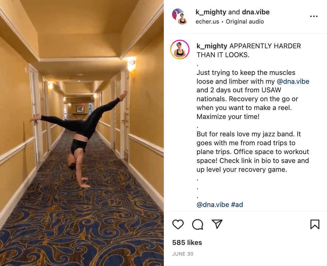 Kristi Brewer Instagram post promoting DNA Vibe