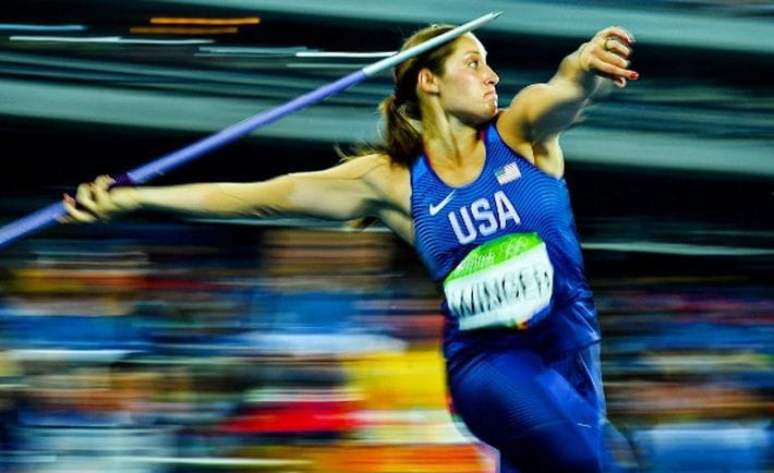 Kara Winger throwing javelin at the Rio Olympics