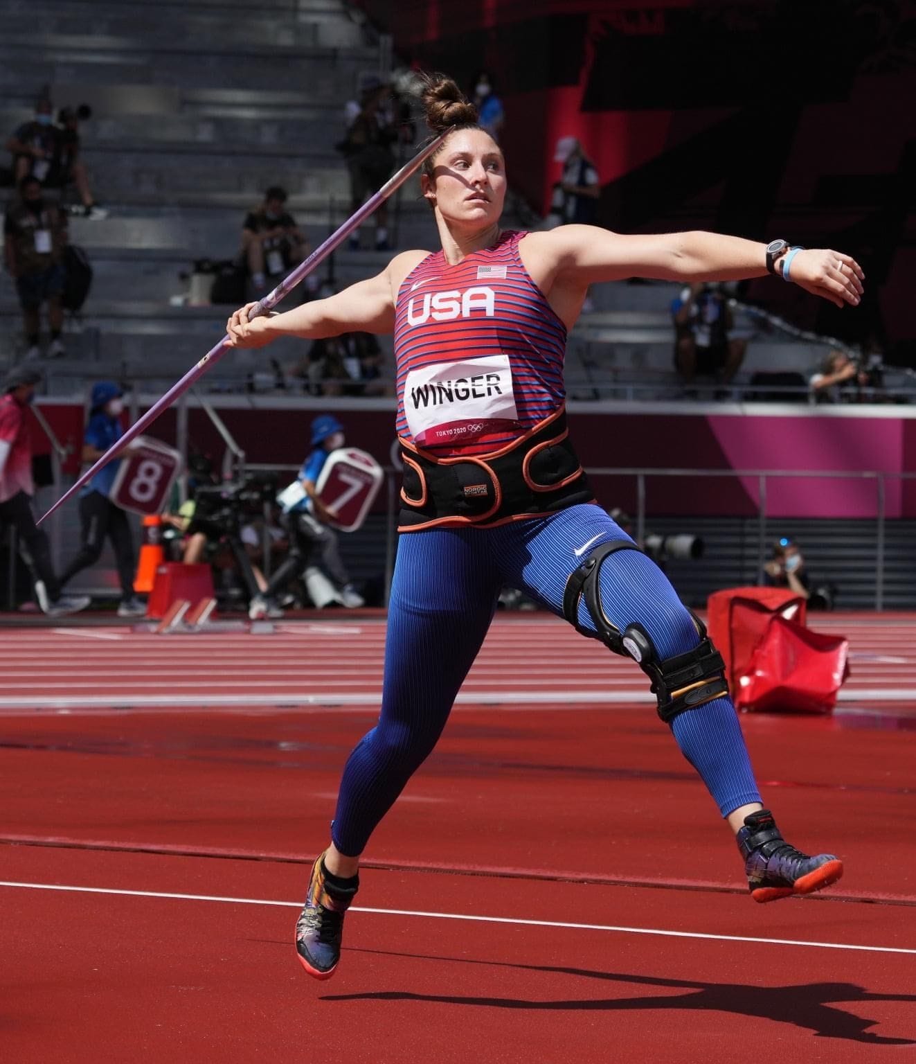 Kara Winger throwing javelin at the Tokyo Olympics