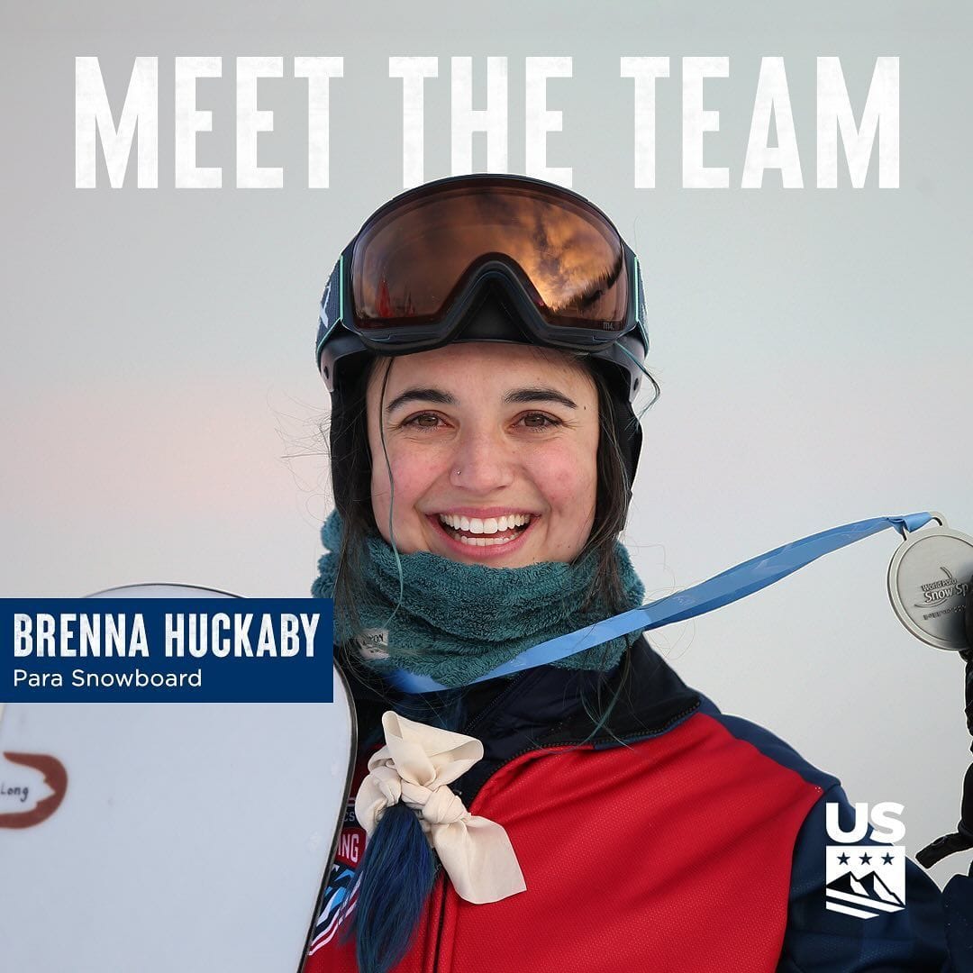 para snowboarder Brenna Huckaby smiles under text "meet the team"